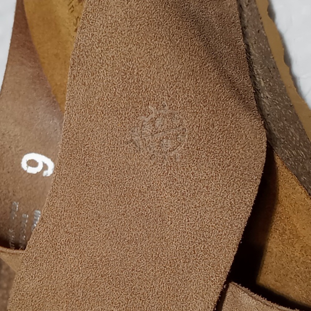 Yokono Tan Suede Cross Band Cork Wedge Mule Size 9 - Picture 4 of 13